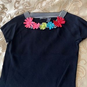 Knit Chic black square neck dot ribbon flowers red pink blue green small stretch